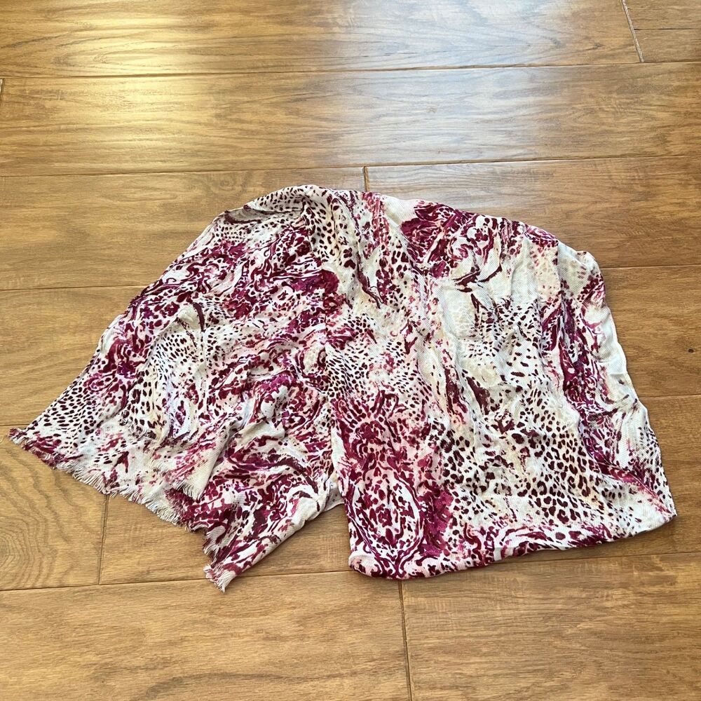 NWT Chico's Oblong Scarf 13x72 Riggly Mix Royal Merlot Burgundy/White